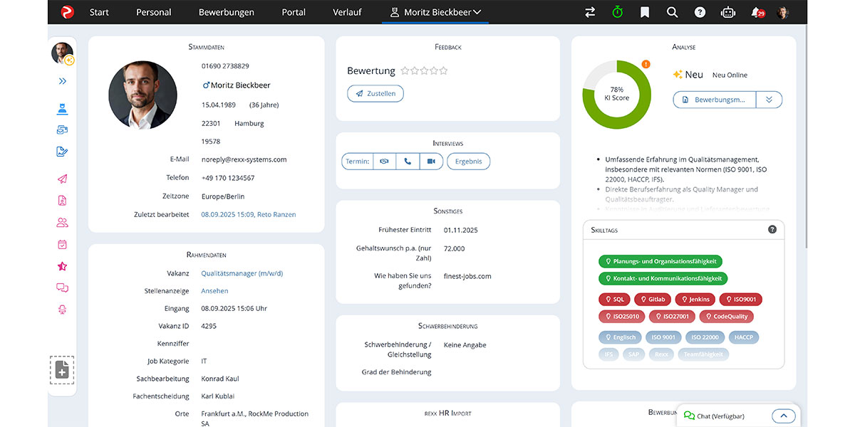 Rexx Systems - Wie sieht die Software aus - Bewerberakte mit KI Score