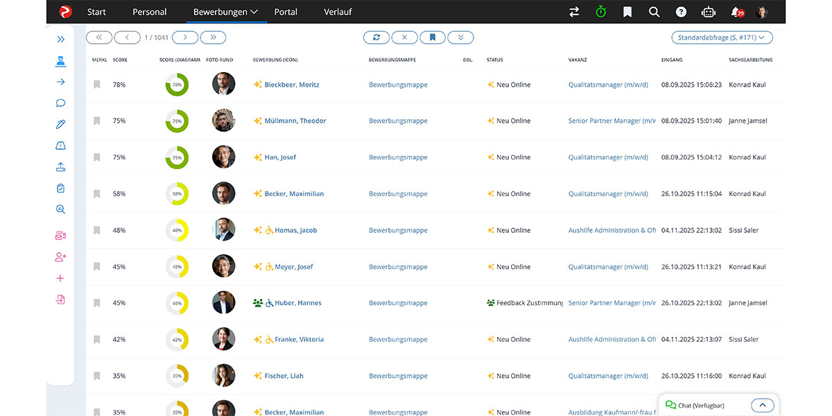 Rexx Systems - Wie sieht die Software aus - Bewerberubersicht