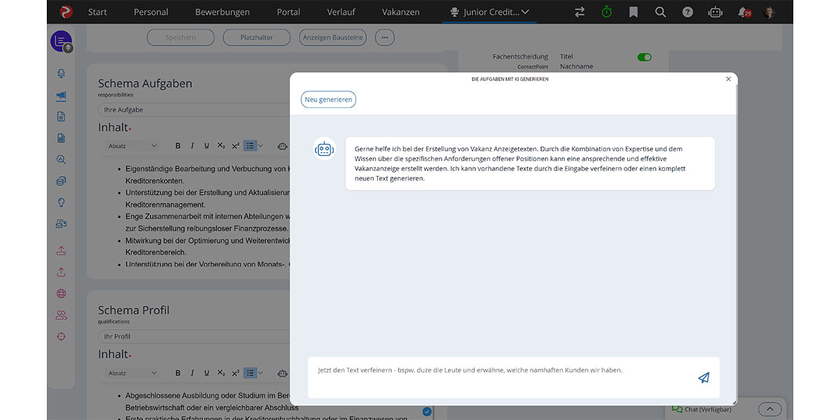 Rexx Systems - Wie sieht die Software aus Vakanz Bearbeitung mit KI