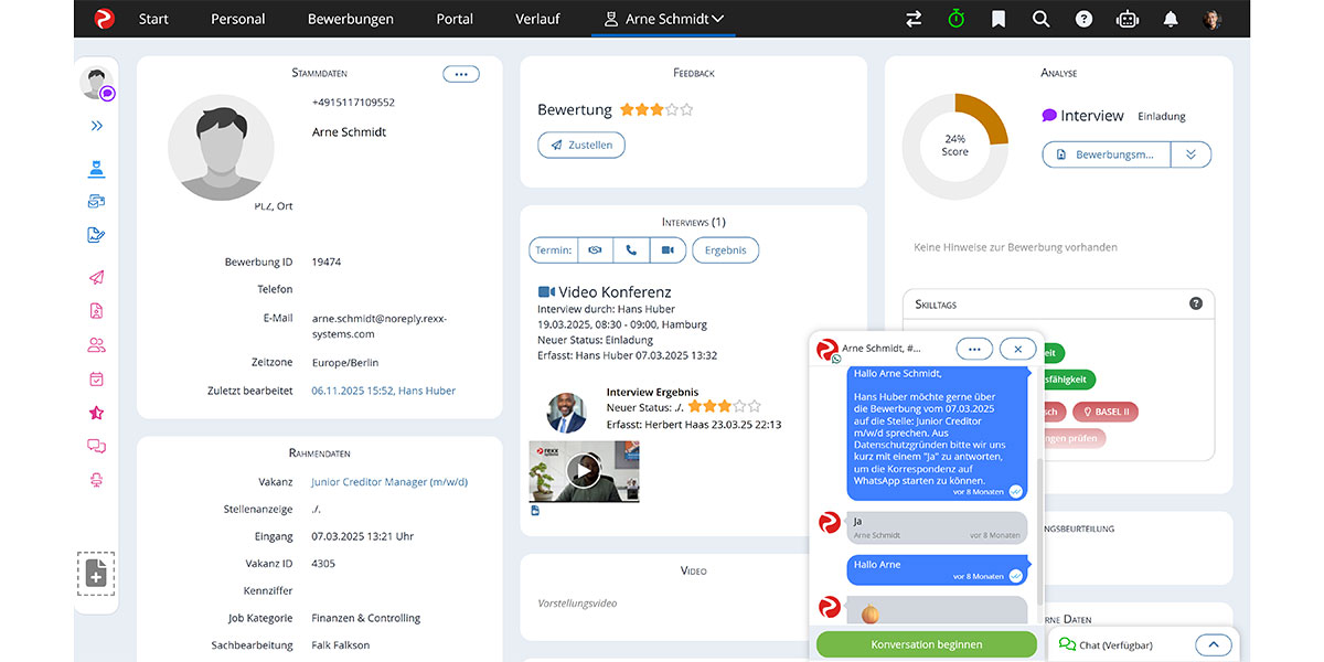 Rexx Systems - Wie sieht die Software aus - Whatsapp Kommunikation